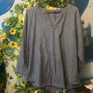 Women’s Van Heusen 3/4 Sleeve Denim V-Neck Top Size XXL
